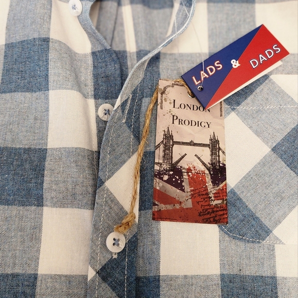 NWT London Prodigy Picture Perfect Short Sleeve Blue/White Plaid Polo Shirt Sz14 - Picture 12 of 14